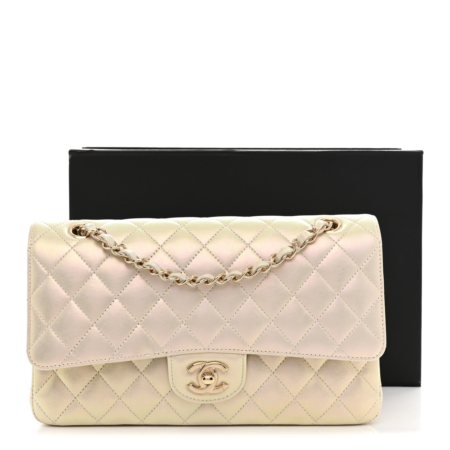 Chanel Iridescent Lambskin Quilted Medium Double Flap Ivory 11 of 11