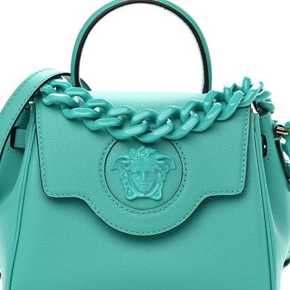 Versace Grained Calfskin Small La Medusa Top Handle Bag Turquoise 7 of 10
