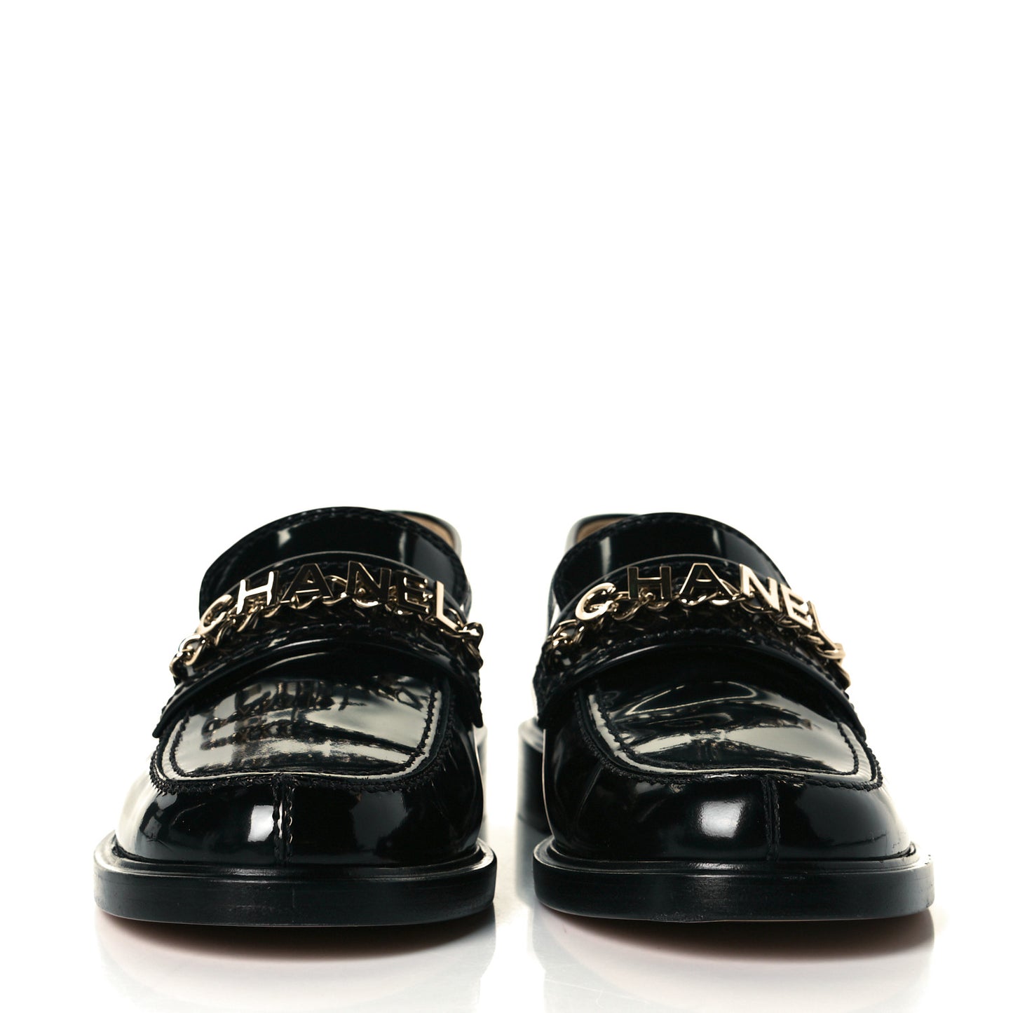 Shiny Calfskin Logo Loafers 37 Black