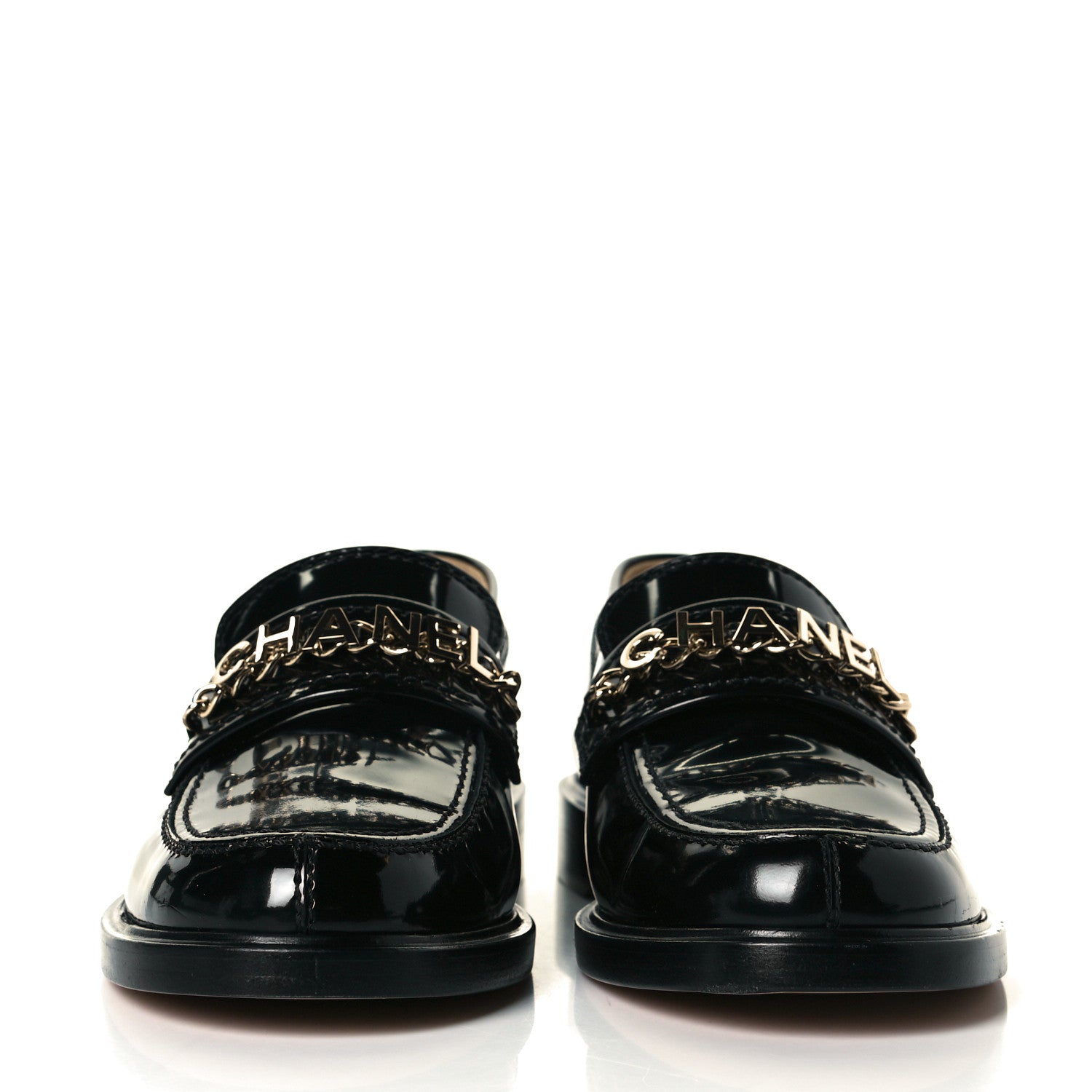 Chanel Shiny Calfskin Logo Loafers 37 Black 3 of 11