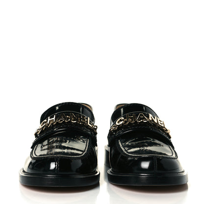 Chanel Shiny Calfskin Logo Loafers 37 Black 3 of 11