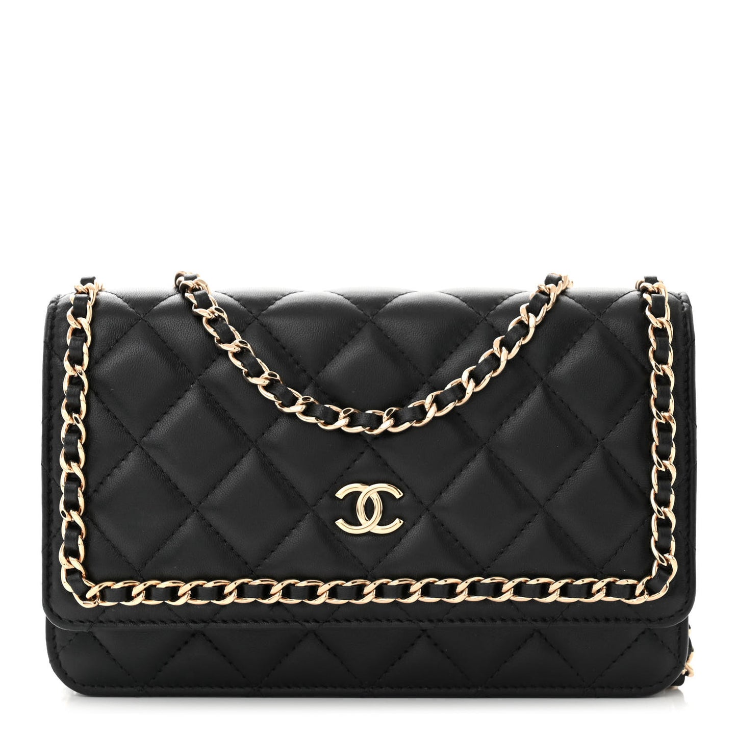 Lambskin Quilted Chain Around Wallet On Chain WOC Black