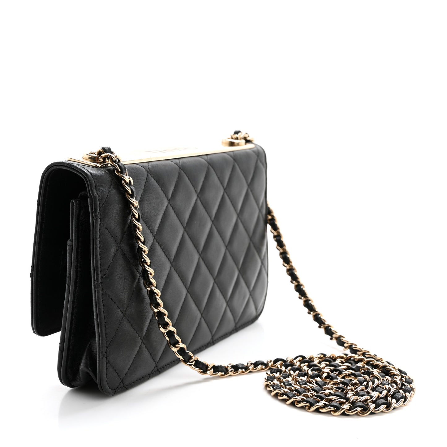 Lambskin Quilted Trendy CC Wallet On Chain WOC Black