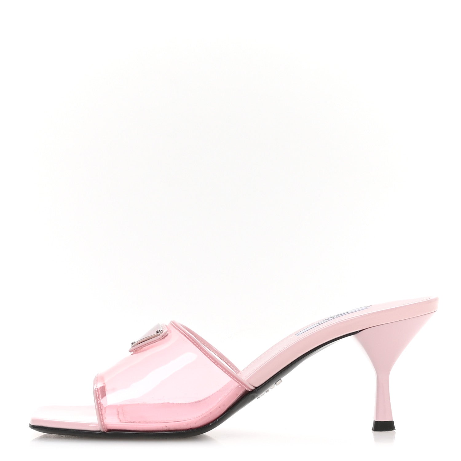 Prada Plexiglass Vernice Metal Triangle Logo 65mm Slide Sandals 37.5 Alabastro 1 of 8