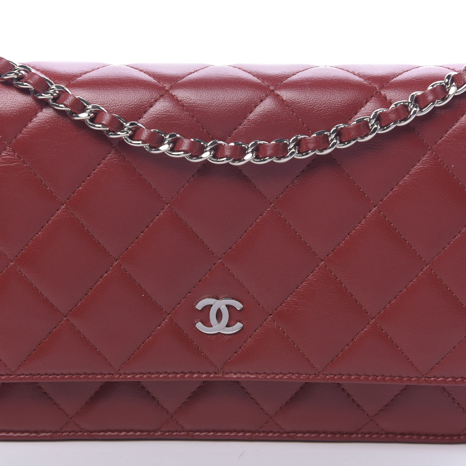 Chanel Lambskin Quilted Wallet On Chain WOC Red 11 of 12