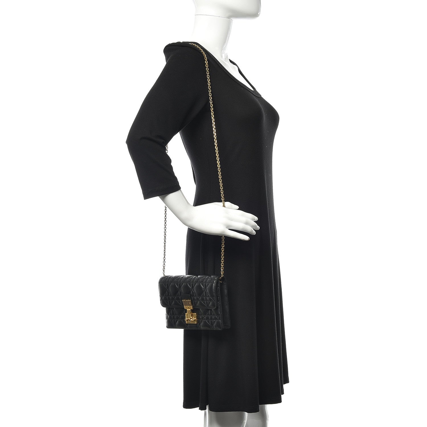Christian Dior Lambskin Cannage Dioraddict Wallet on Chain Clutch Black 2 of 10