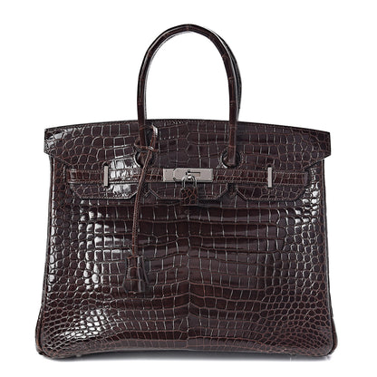 Hermes Shiny Porosus Crocodile Birkin 35 Cocoan 1 of 31