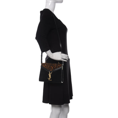 Saint Laurent Suede Leopard Print Mini Classic Monogram Cassandra Top Handle Manto Naturale Black 2 of 10