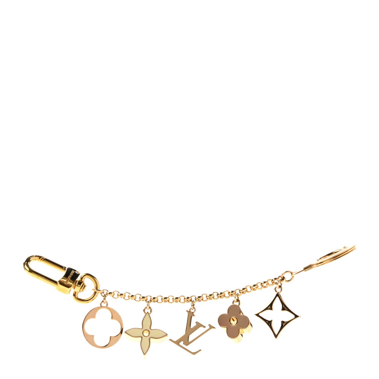Louis Vuitton Brass Enamel Fleur De Monogram Bag Charm Chain Gold 1 of 5