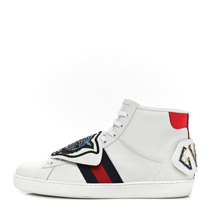 Gucci Calfskin Ayers Embroidered Web Mens Ace Removable Patches High Top Sneakers 9 White 1 of 10