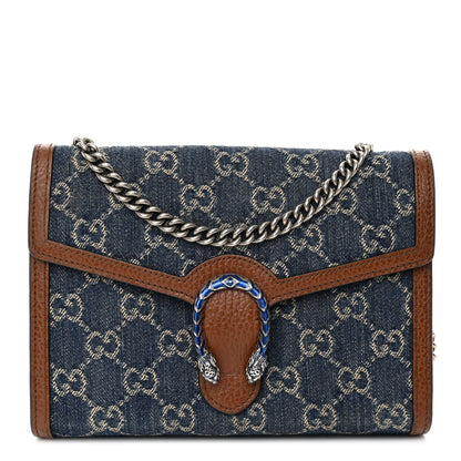 Gucci New Denim GG Monogram Dollar Calfskin Enamel Mini Dionysus Chain Wallet Blue Tea Cuir Epilog Electric Blue 1 of 10
