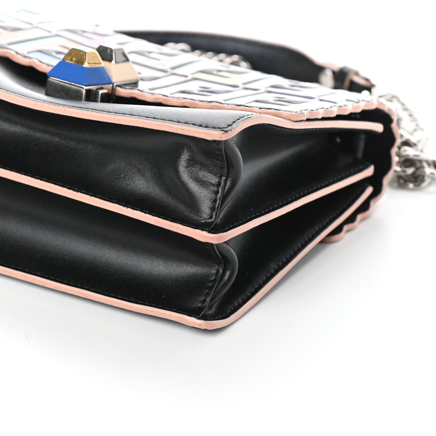 Vitello Liberty Fun Fair Embossed Scalloped Small Kan I Shoulder Bag Black Multicolor