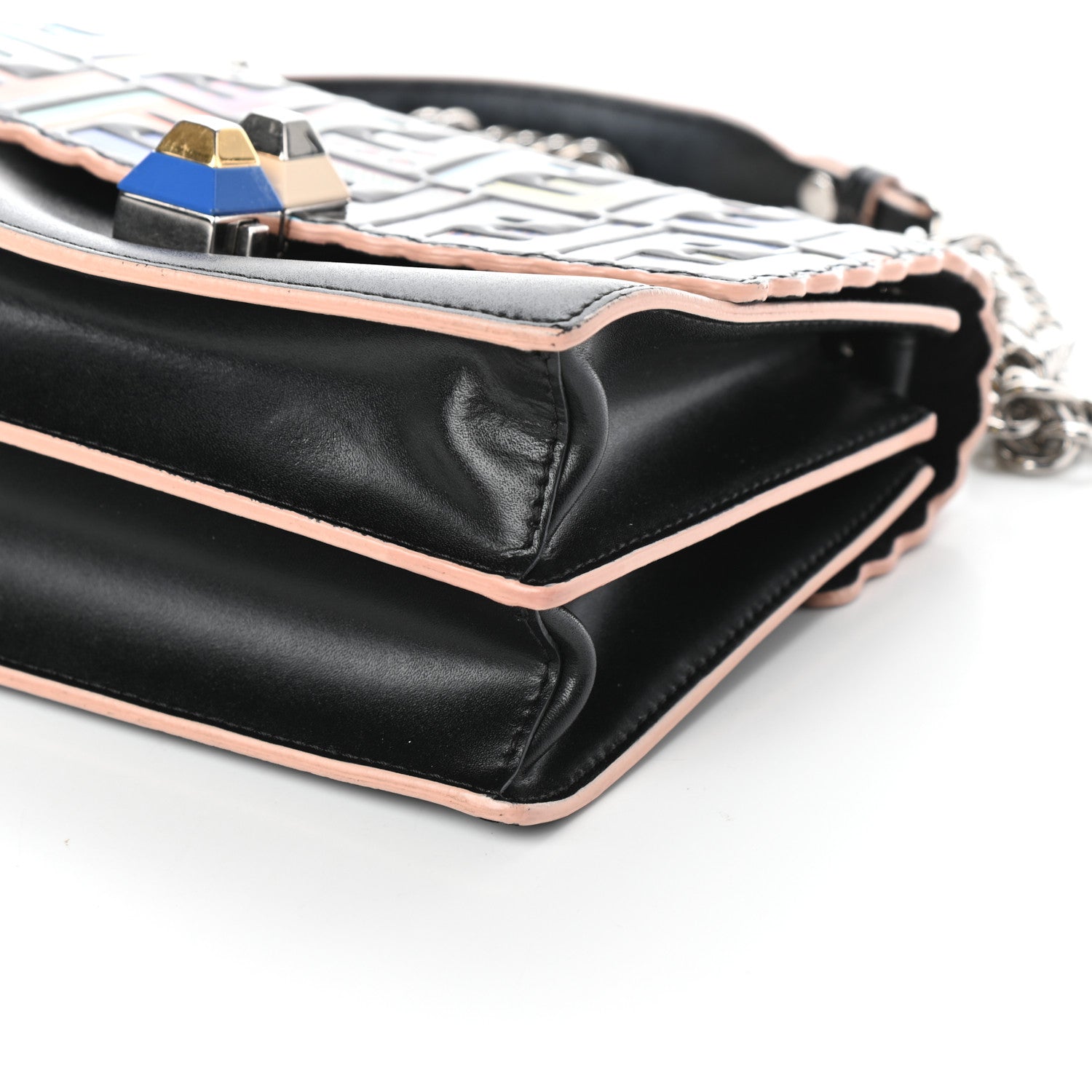 Fendi Vitello Liberty Fun Fair Embossed Scalloped Small Kan I Shoulder Bag Black Multicolor 8 of 8