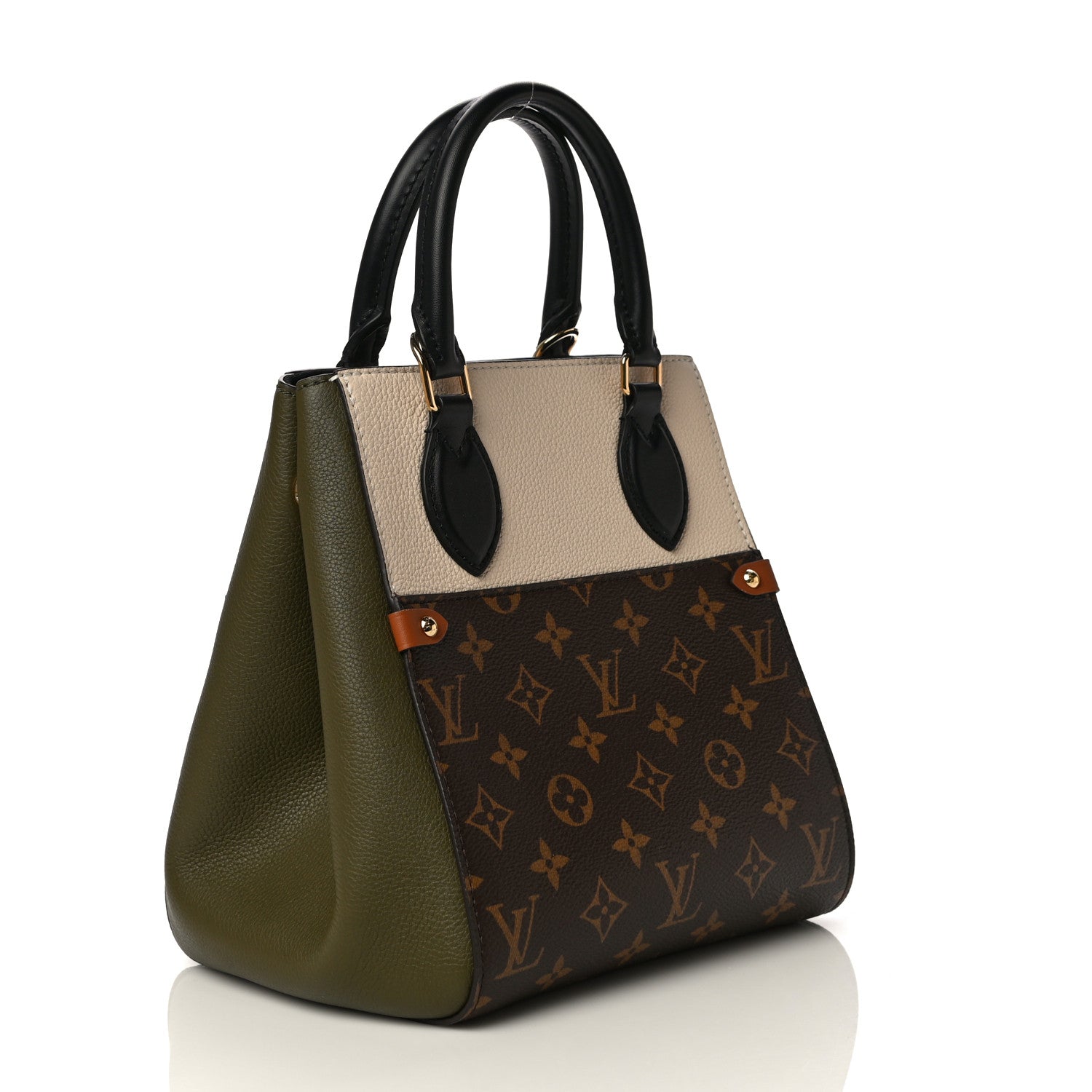 Louis Vuitton Calfskin Monogram Fold Tote PM Cream Khaki Black 2 of 9