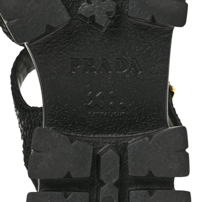 Prada Raffia Metal Triangle Logo Crochet Monolith 55mm Cage Sandals 36 Black 8 of 10