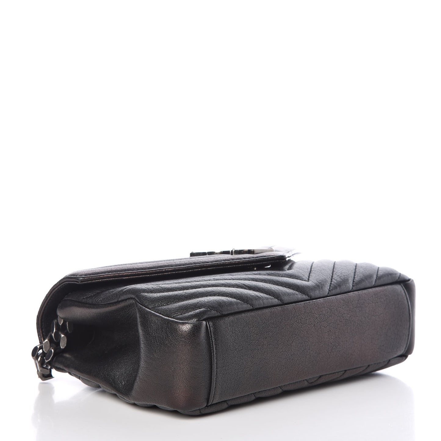 Sheepskin Matelasse Chevron Monogram Medium College Bag Black