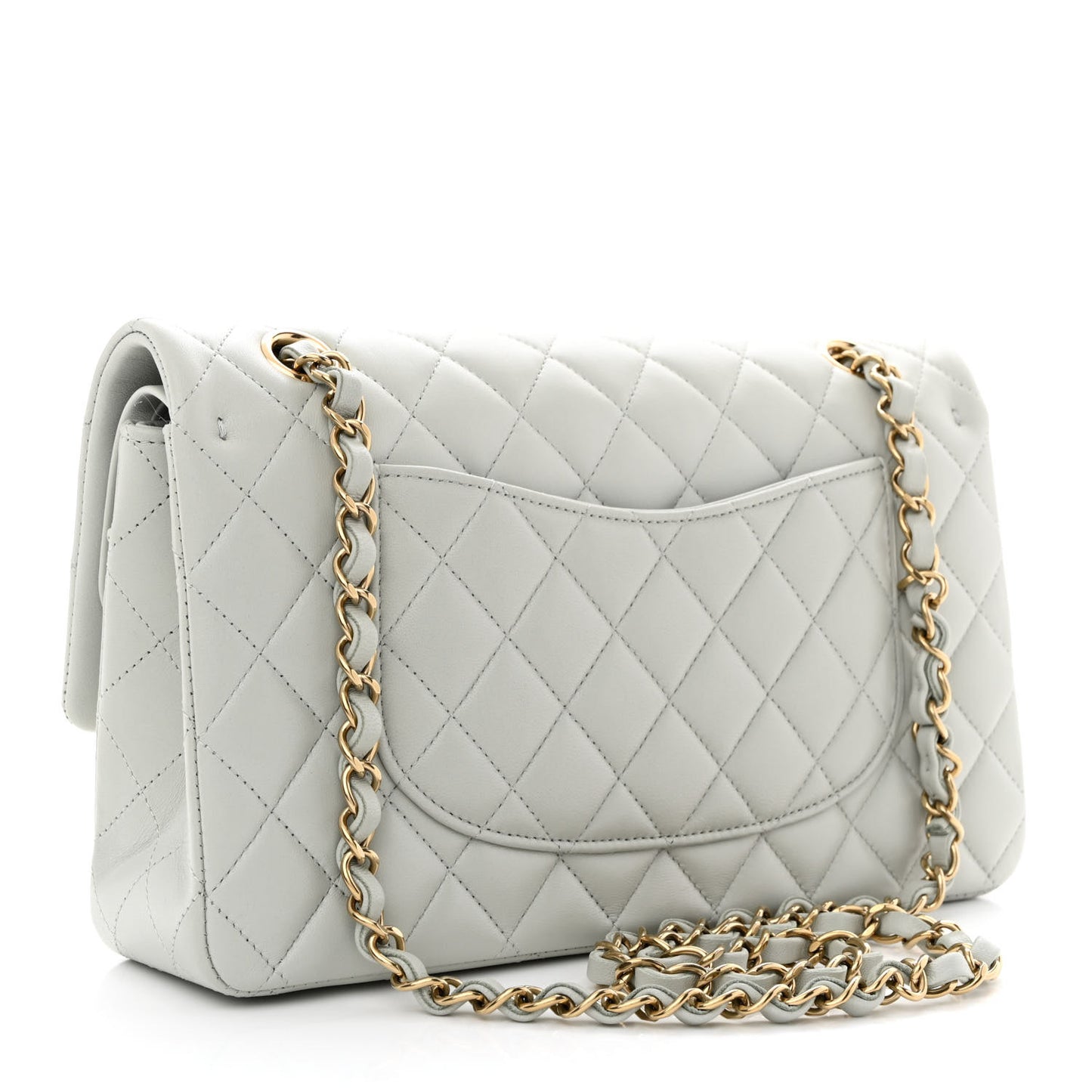 Lambskin Quilted Medium Double Flap Light Blue