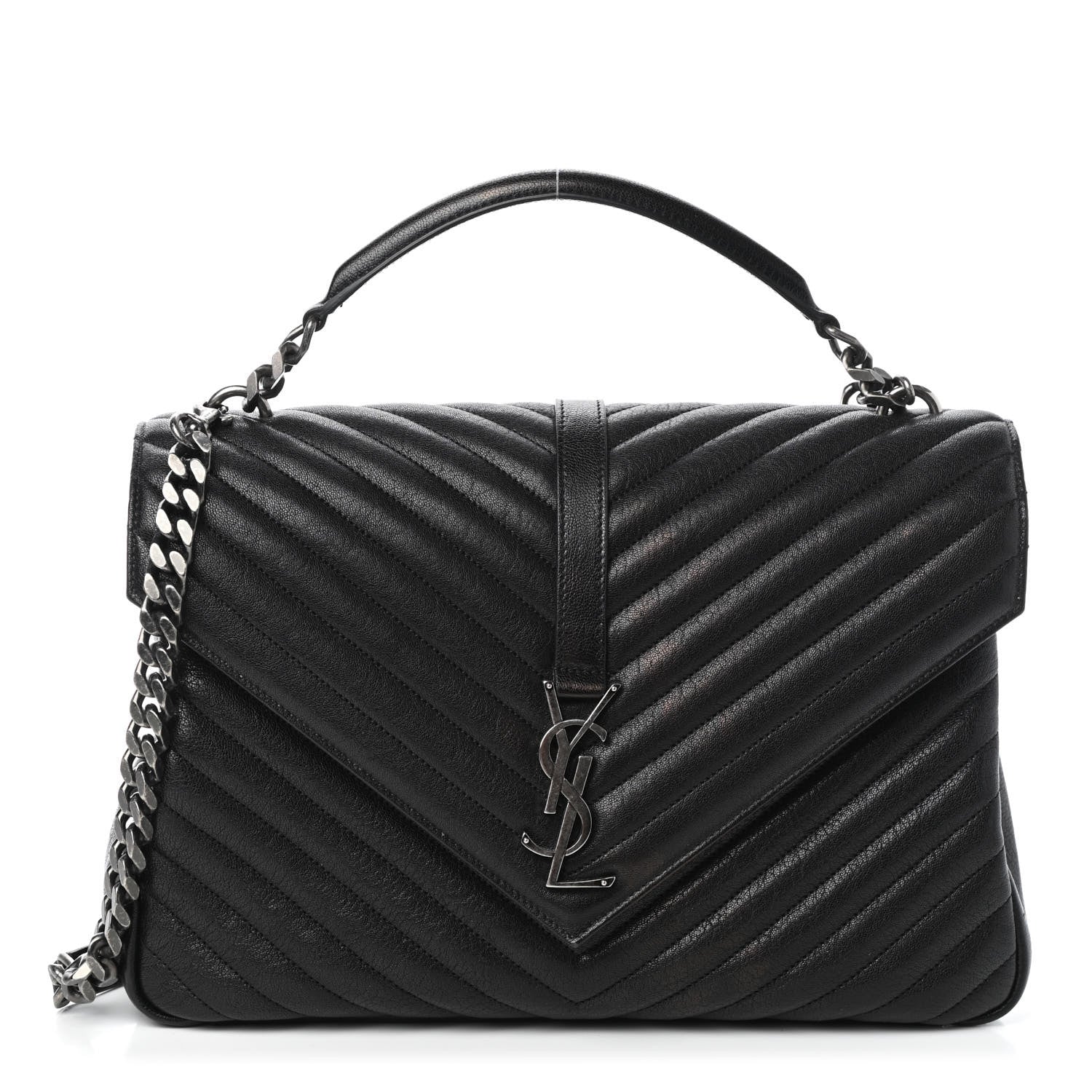 Saint Laurent Sheepskin Matelasse Chevron Monogram Monochrome Large College Satchel Black 1 of 9