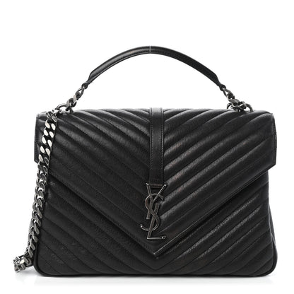 Saint Laurent Sheepskin Matelasse Chevron Monogram Monochrome Large College Satchel Black 1 of 9
