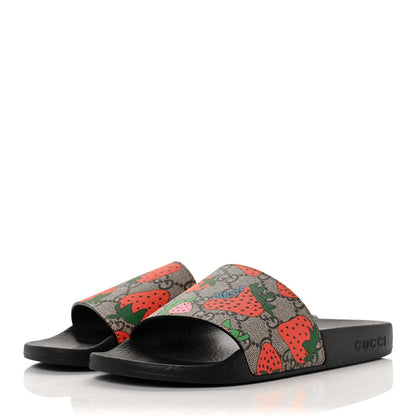 Gucci GG Supreme Monogram Strawberry Slide Sandals 36 Beige Multicolor 3 of 7