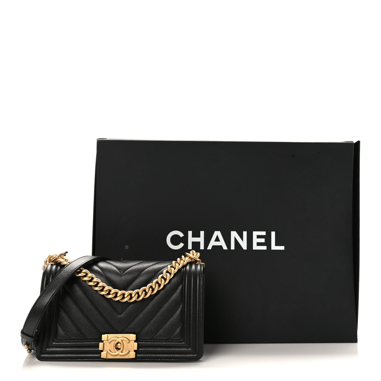 Chanel Caviar Chevron Quilted Medium Boy Flap Black 10 of 10
