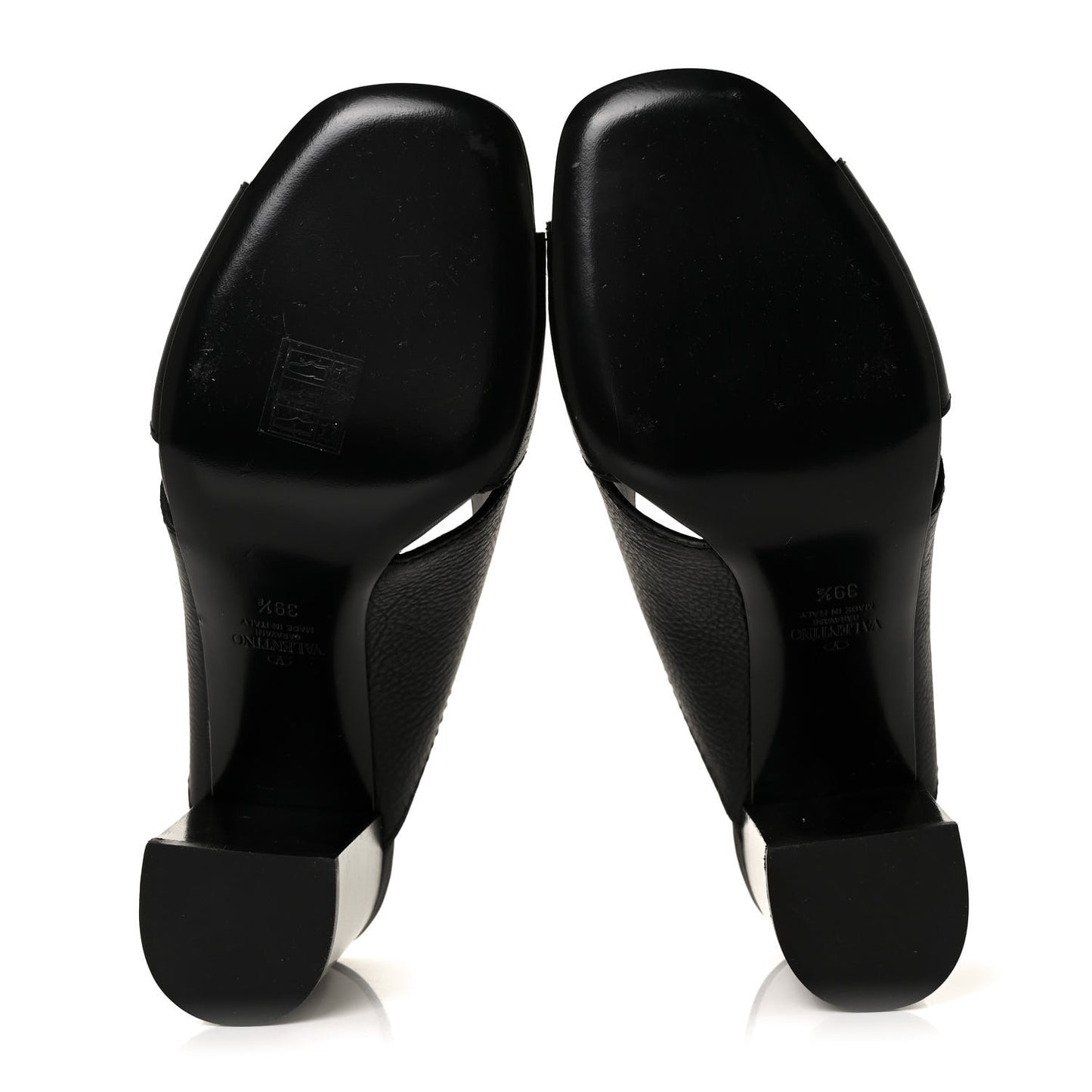 Grainy Cowhide VLogo Mid Heel Slide Sandals 39.5 Black