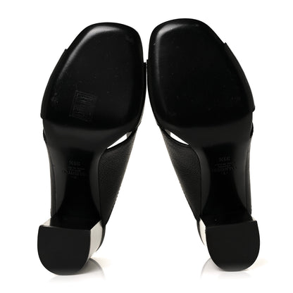 Valentino Garavani Grainy Cowhide VLogo Mid Heel Slide Sandals 39.5 Black 5 of 8