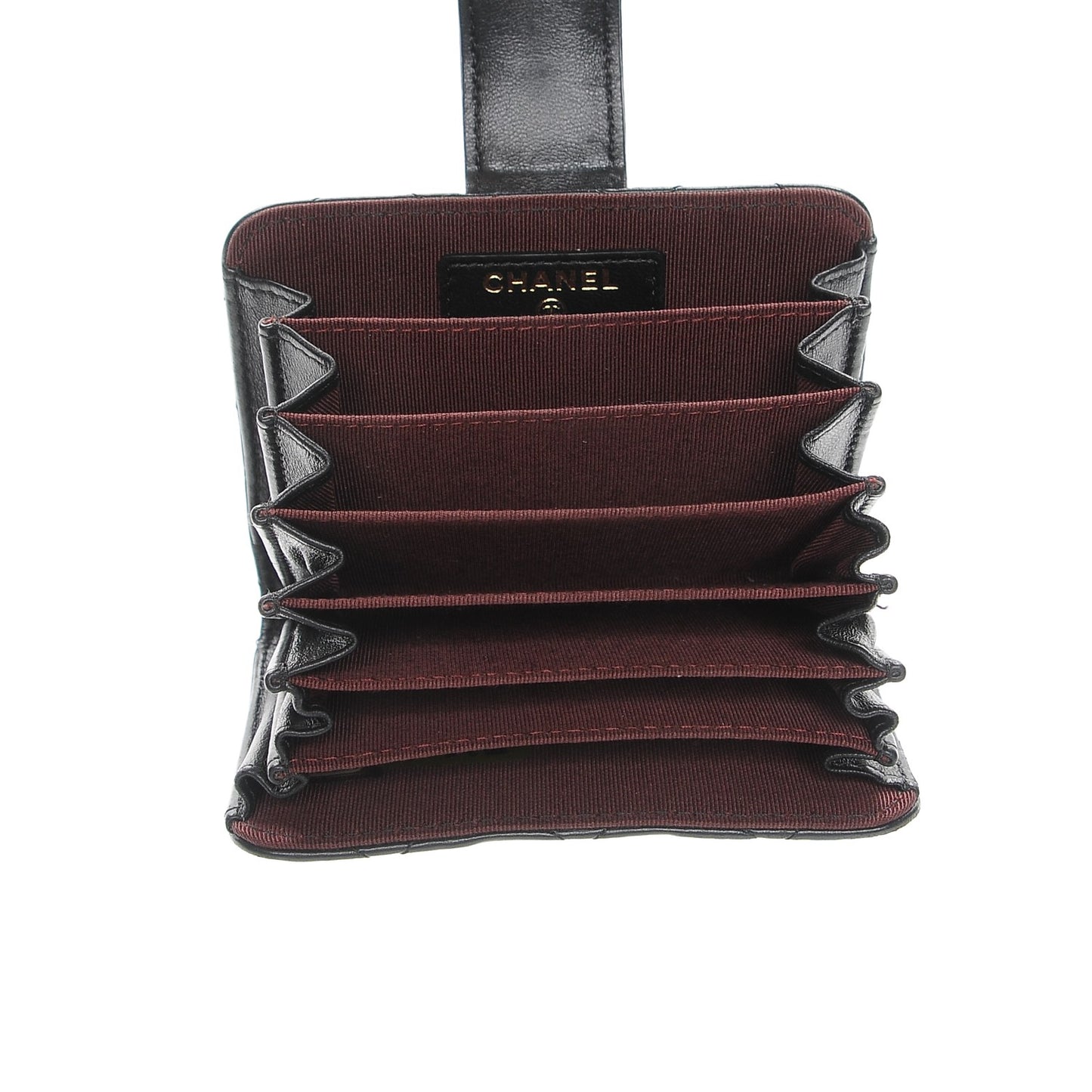 Lambskin Quilted Gusseted Card Holder Black