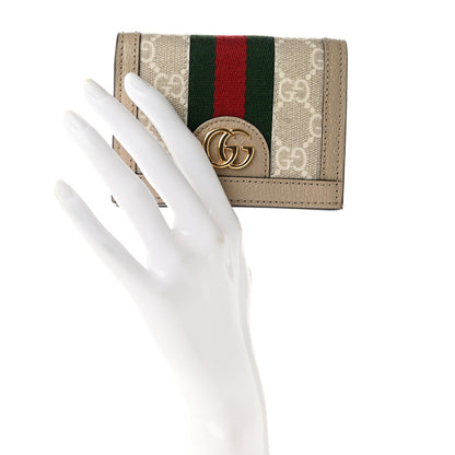 Gucci GG Supreme Monogram Textured Dollar Calfskin Web Ophidia Card Case Beige Mystic White Oatmeal 2 of 7