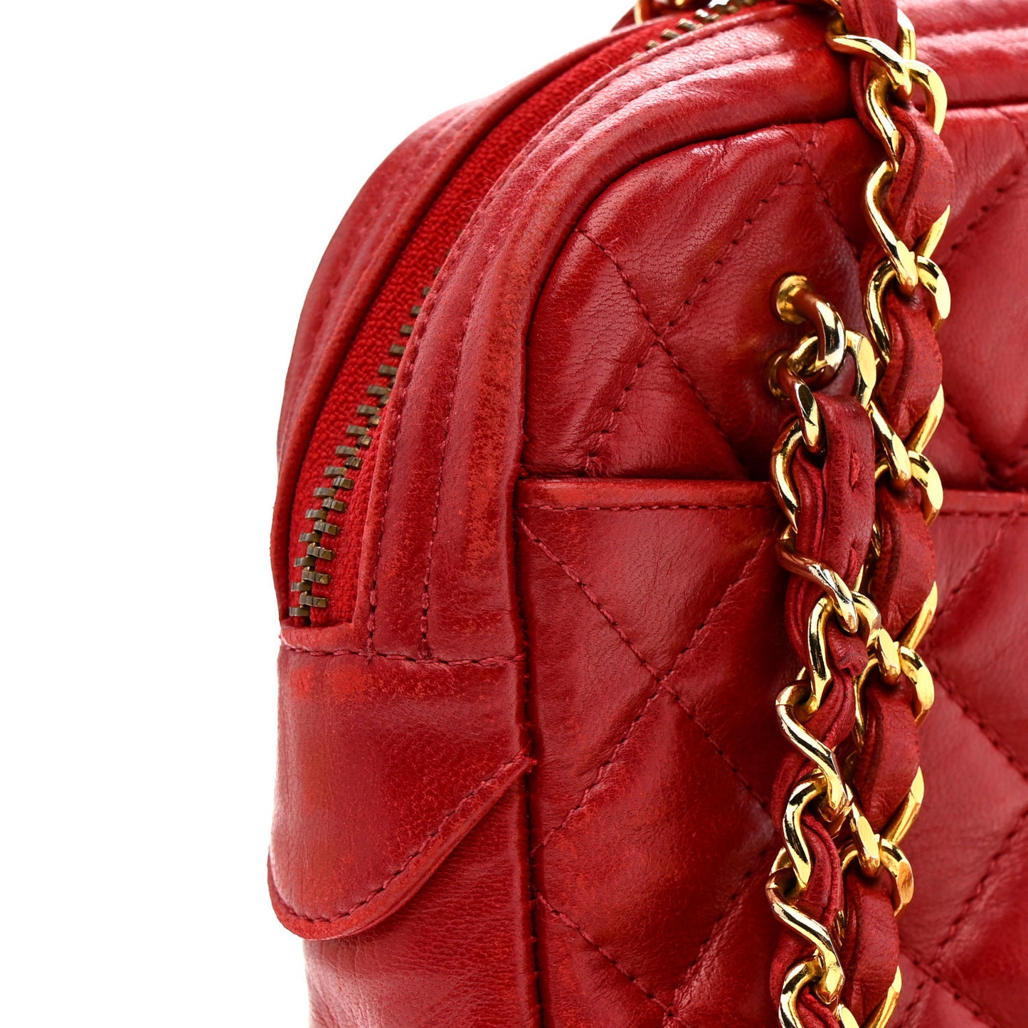 Lambskin Quilted Camera Case Red
