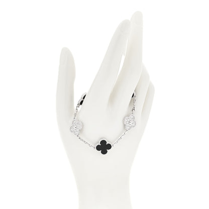 Van Cleef & Arpels 18K White Gold Diamond Black Onyx 5 Motifs Vintage Alhambra Bracelet 2 of 6