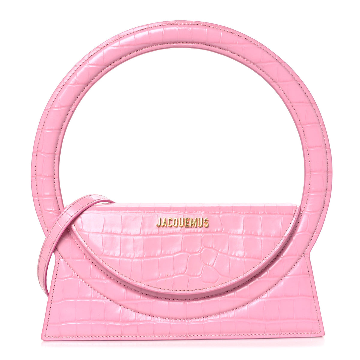 Jacquemus Calfskin Crocodile Embossed Le Sac Rond Pink 1 of 9