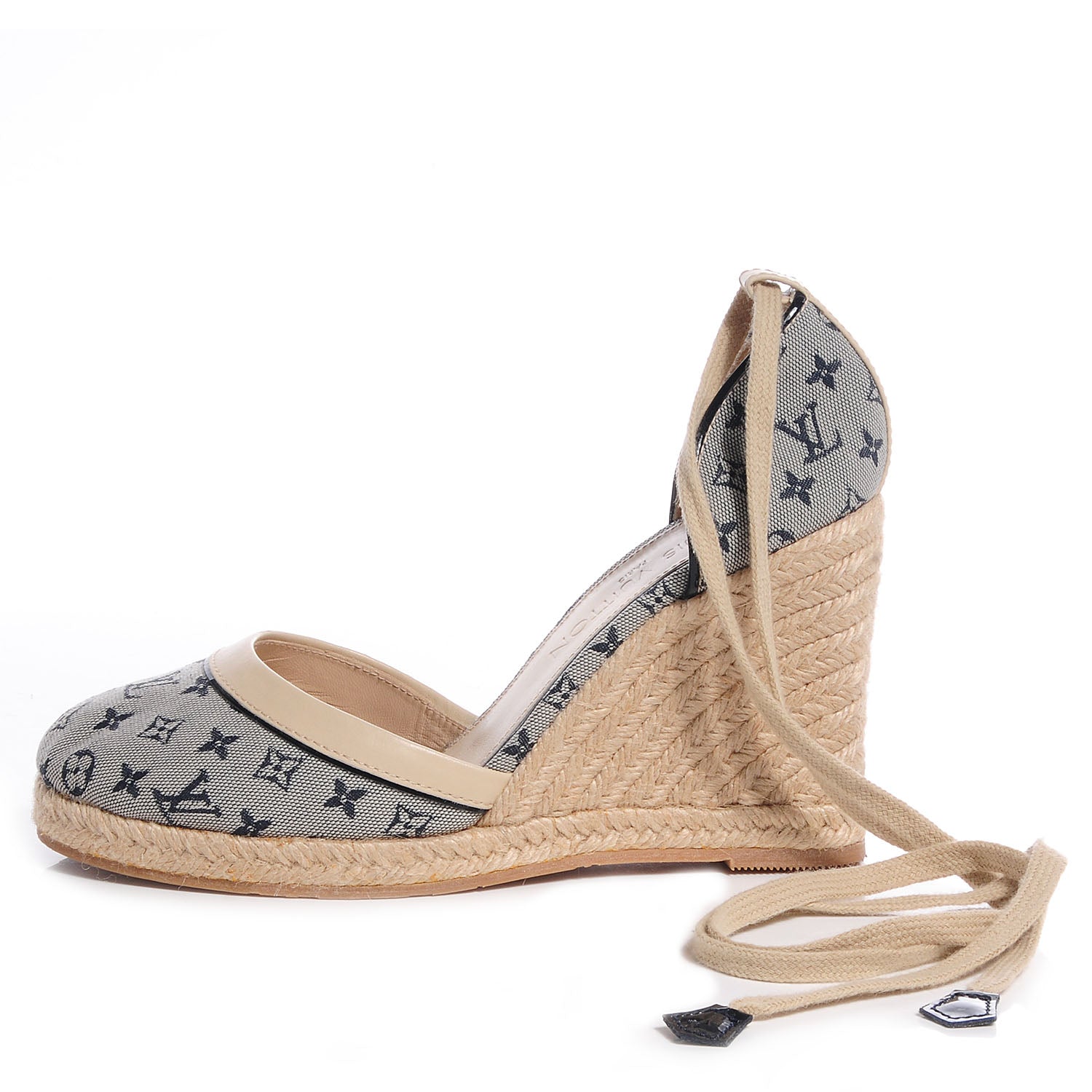 Louis Vuitton Mini Monogram Espadrille Wedge Heels 37.5 Blue 1 of 8