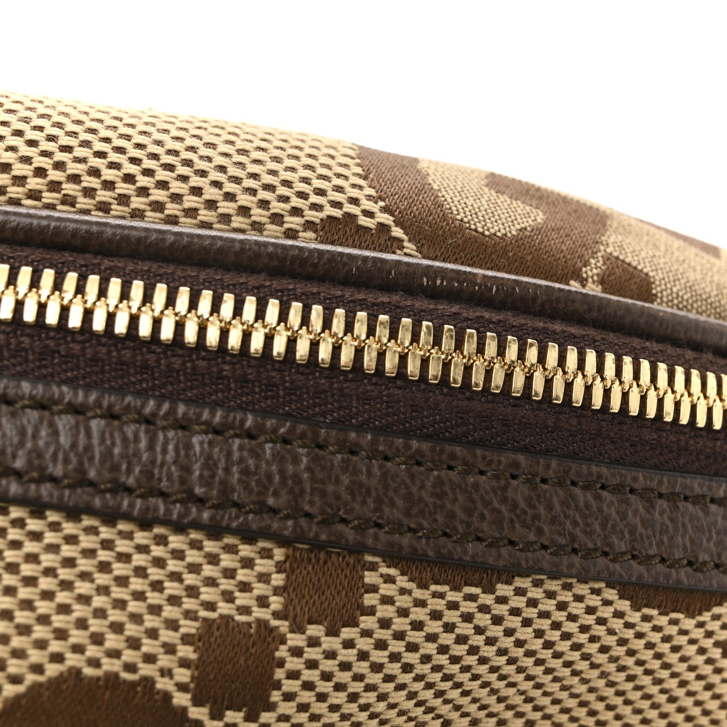 Monogram Jumbo GG Textured Dollar Calfskin Web Belt Bag Camel Ebony New Acero