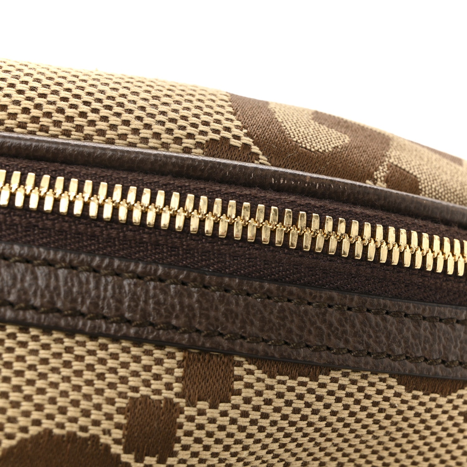 Gucci Monogram Jumbo GG Textured Dollar Calfskin Web Belt Bag Camel Ebony New Acero 14 of 15
