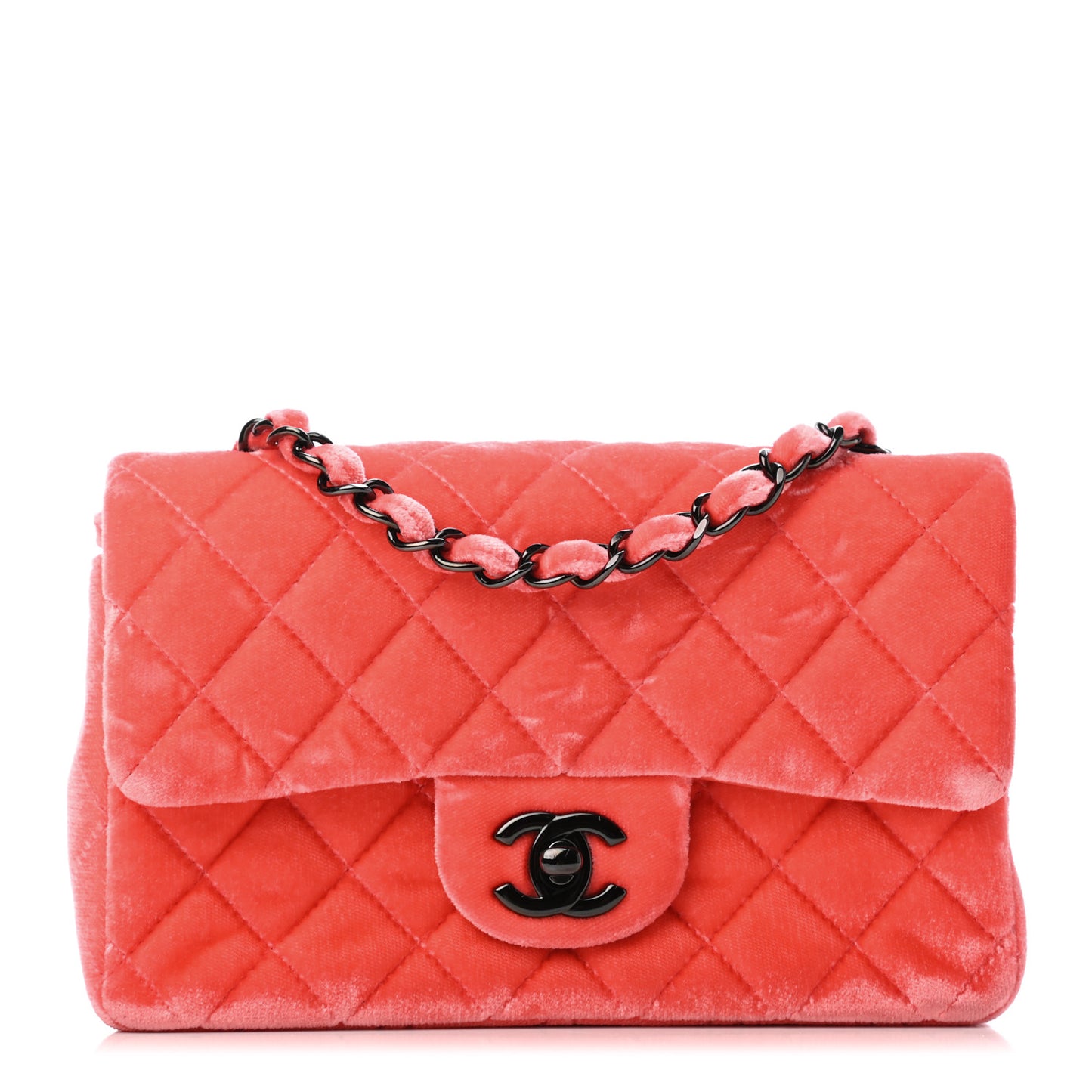 Velvet Quilted Mini Rectangular Flap Coral