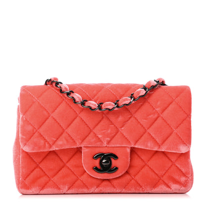 Chanel Velvet Quilted Mini Rectangular Flap Coral 1 of 4