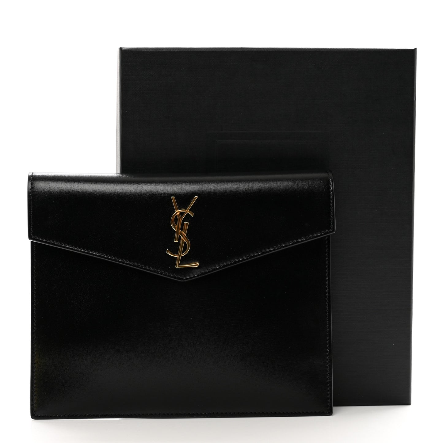 Smooth Shiny Calfskin Monogram Uptown Baby Pouch Black