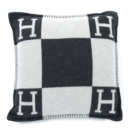 Hermes Wool Cashmere Avalon Pillow PM Ecru Gris Fonce 1 of 3