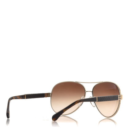 Chanel Lambskin Quilted CC Aviator Sunglasses 4195-Q Brown Gold 4 of 8