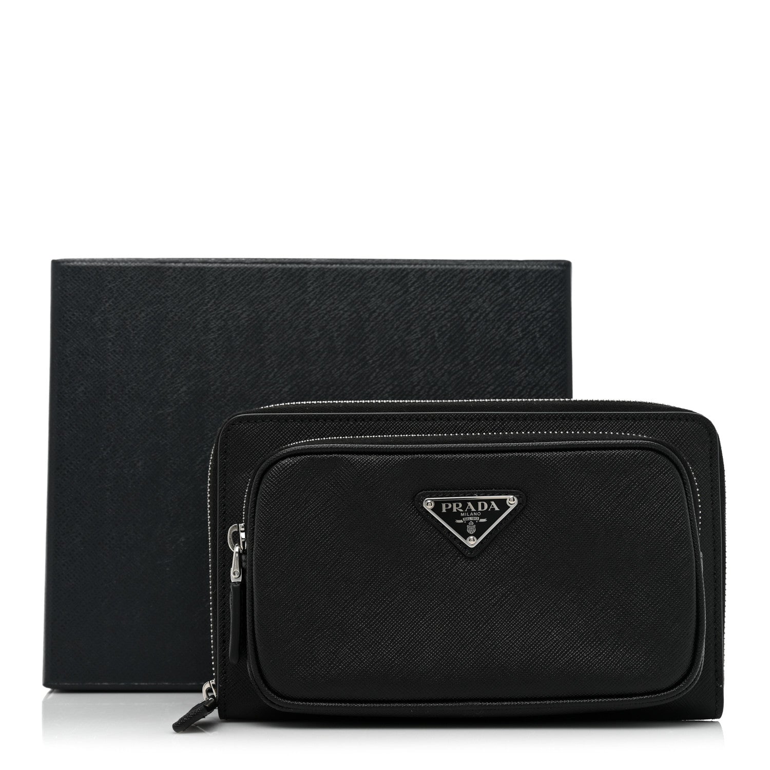 Prada Saffiano Travel Double Zip Crossbody Belt Bag Black 9 of 9