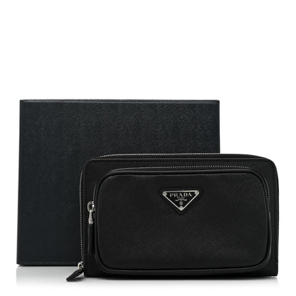 Prada Saffiano Travel Double Zip Crossbody Belt Bag Black 9 of 9