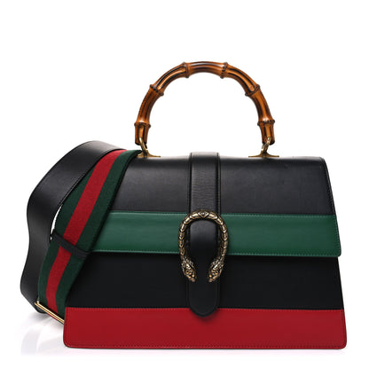 Gucci Calfskin Bamboo Web Large Dionysus Top Handle Bag Black Bright Evergreen Hibiscus Red 1 of 10