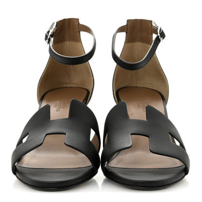 Hermes Calfskin Legend Wedge Sandals 38.5 Black 3 of 10