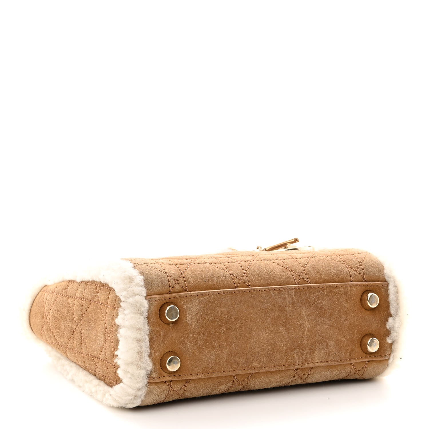 Christian Dior Suede Shearling Cannage Mini Lady Dior Camel 4 of 9