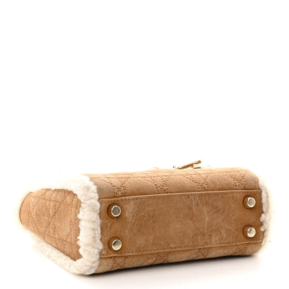 Christian Dior Suede Shearling Cannage Mini Lady Dior Camel 4 of 9