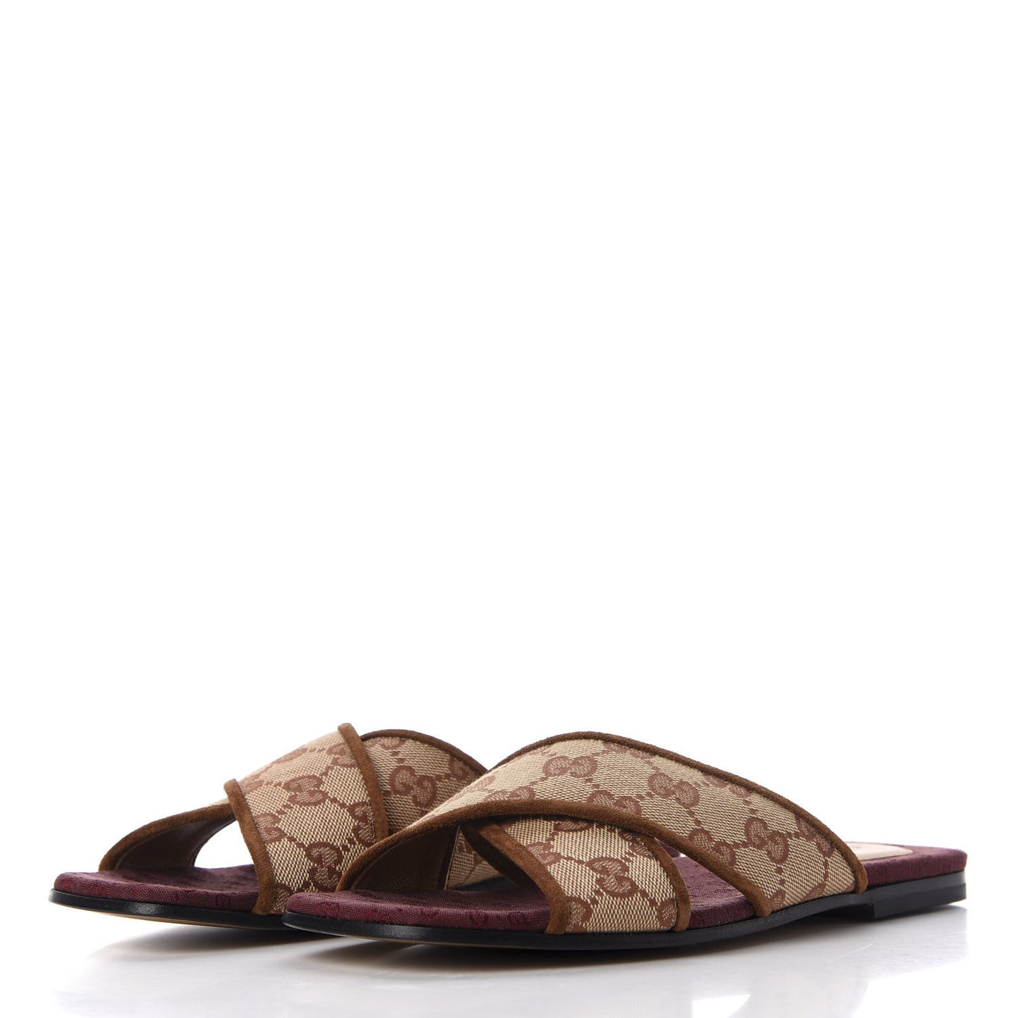 GG Monogram Suede Womens Criss Cross Slide Sandals 36 Beige Ruggine Cuir