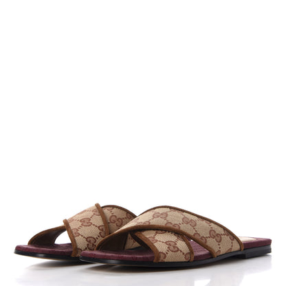 Gucci GG Monogram Suede Womens Criss Cross Slide Sandals 36 Beige Ruggine Cuir 2 of 10