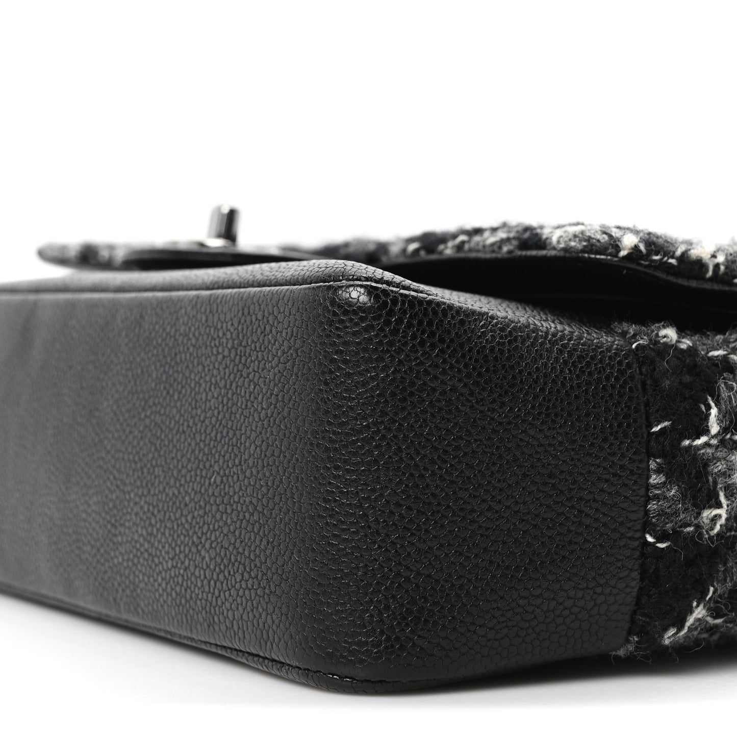 Caviar Tweed Houndstooth Quilted Medium Double Flap Black Grey