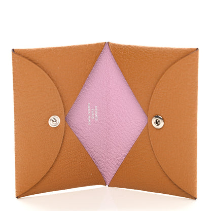 Hermes Chevre Mysore Verso Calvi Card Case Caramel Rose Sakura 5 of 7